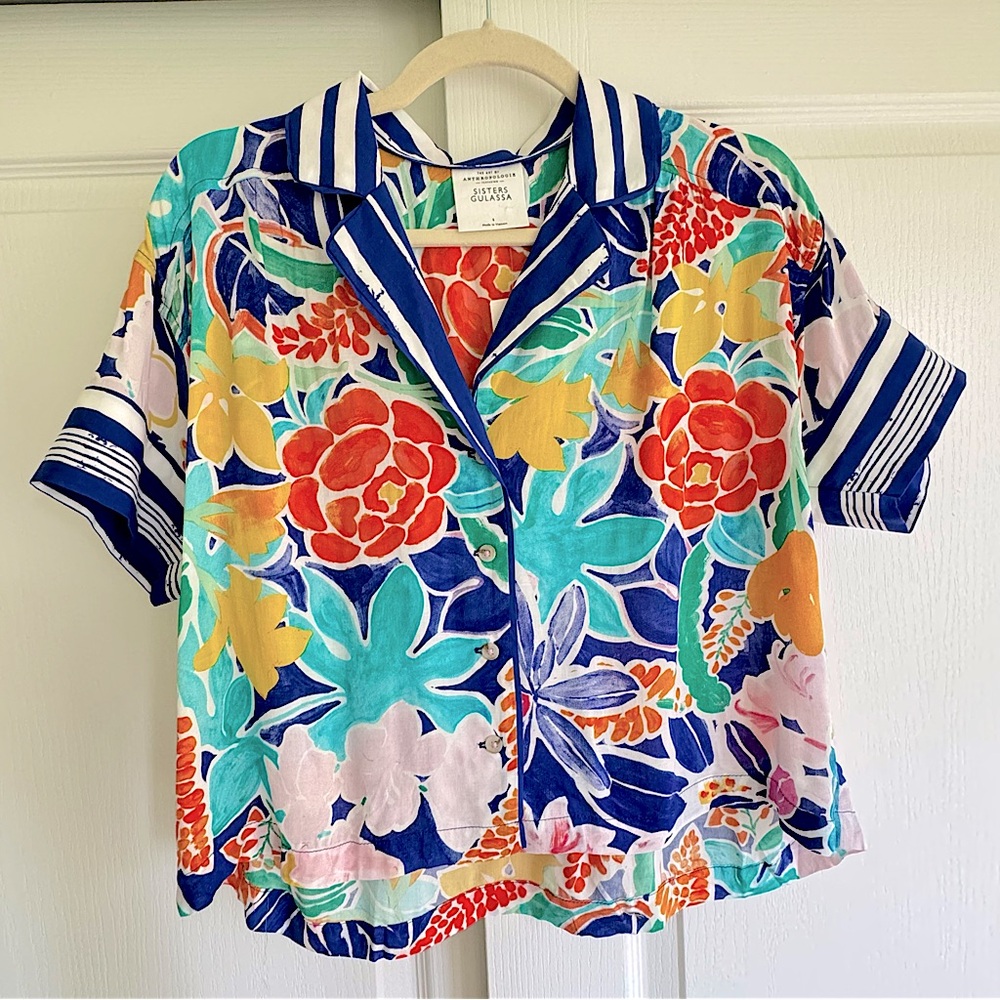 Anthropologie Sisters Gulassa Whimsy Pajama Top Floral Short Sleeve Small New - Picture 4 of 10